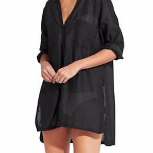 Athleta Silk Kaftan Coverup in Black